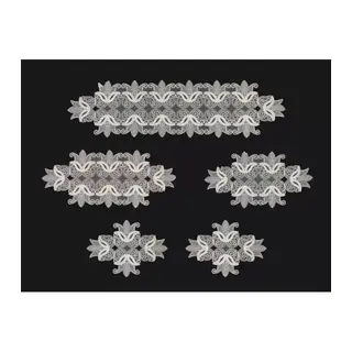Salon Takımı 5 Parça Dantelli Masa Örtüsü Runner Seti Çeyizlik Zarif Model No 96801 Krem