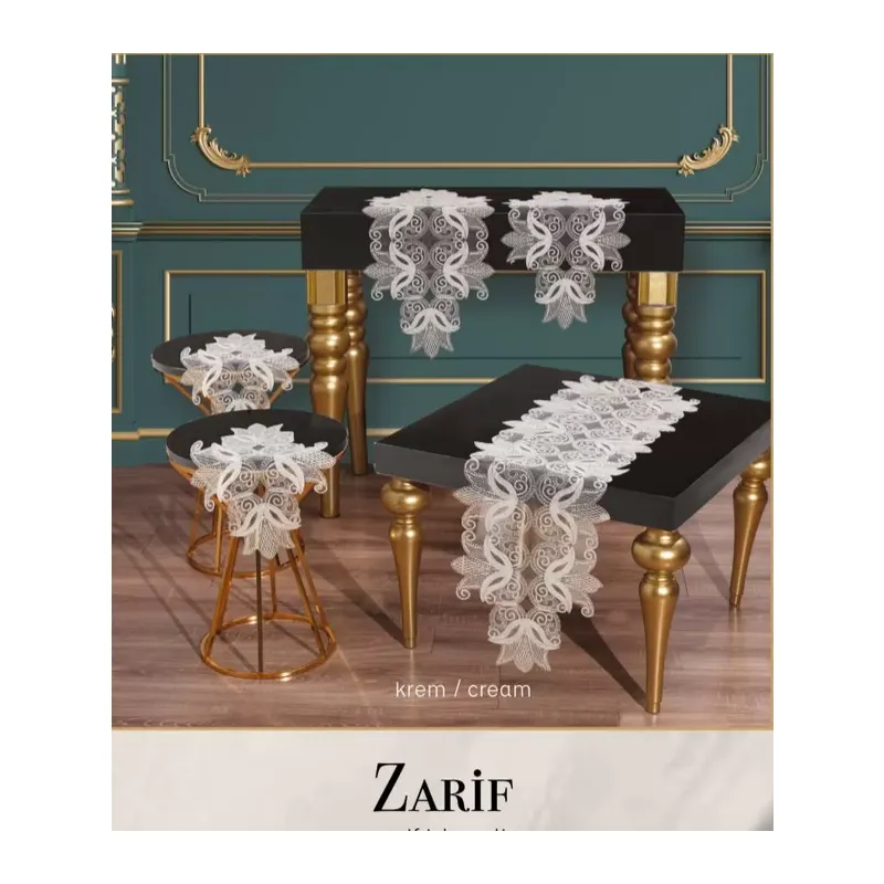 Salon Takımı 5 Parça Dantelli Masa Örtüsü Runner Seti Çeyizlik Zarif Model Krem