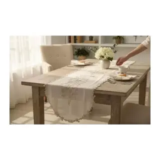 Masa Üzerine Runner, Masa Runneri Altın Simli İşlemeli Detaylı Simella 50 x 140 cm