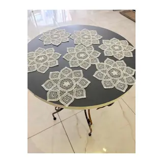 6 lı Dantel Kahve Sunumluğu 15x15 cm Asorti Desenli Bardak Altlığı Türk Kahvesi Fincan Sunum Seti
