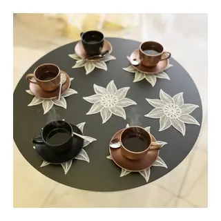 6 lı Dantel Kahve Sunumluğu 15x15 cm Asorti Desenli Bardak Altlığı Türk Kahvesi Fincan Sunum Seti