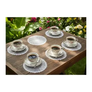 6 lı Dantel Kahve Sunumluğu 15x15 cm Asorti Desenli Bardak Altlığı Türk Kahvesi Fincan Sunum Seti