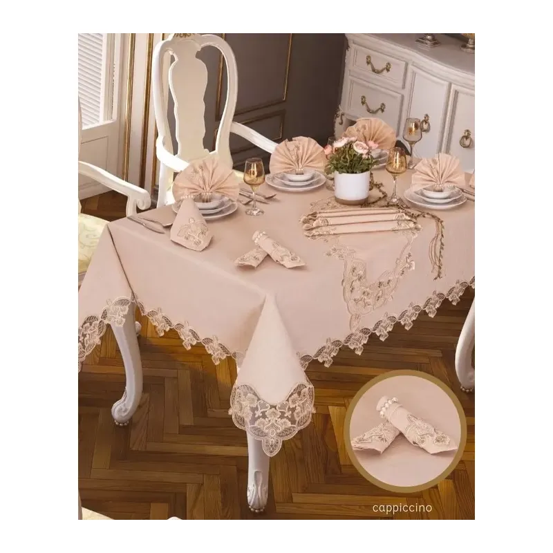 Karanfil Gardenya Keten Kapiçino 12 Kişilik 26 Parça160 × 220 cm Sofra Takımı Runner