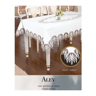 Gardenya Keten 160x260 cm Tek Masa Örtüsü Alev Model Krem Zarif Yemek Masası Örtüsü