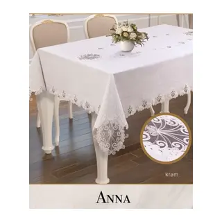 Gardenya Keten Tek Masa Örtüsü 160x220 cm Dantelli Yemek Masası Örtüsü Anna Model Krem