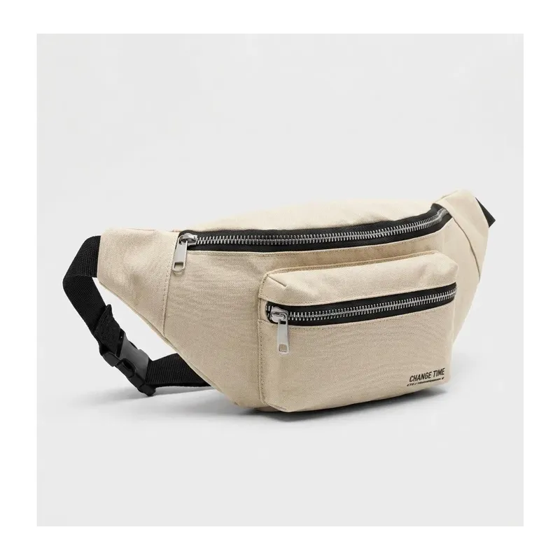 Krem Unisex Bel Çantası Çapraz Askılı Günlük Kullanım Fermuarlı 30x13 cm