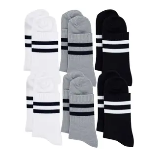 Unisex Çizgili Kısa Konç 6'lı Bilek Çorabı, %80 Pamuklu Parfümlü, Dikişsiz Burun, Siyah Beyaz Gri, Yumuşak Günlük Spor Çorap