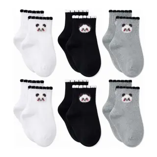 Kadın Panda Desenli Kısa Konç Çorap 6'lı Paket, %80 Pamuklu Dikişsiz Burun, Nefes Alan Yumuşak Bilek Çorabı, Siyah Beyaz Gri