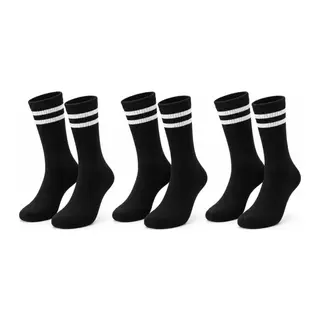Siyah Çorap Beyaz Çizgili 3'lü Set Unisex Uzun Soket Günlük Spor Rahat Kolej Stil Çorap Seti