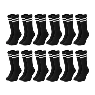 Unisex Siyah Çorap Beyaz Çizgili 12'li Set Uzun Soket Günlük Spor Kolej Stil Kadın Erkek Çorabı