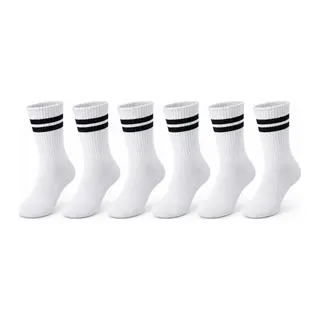Unisex Beyaz Çorap Siyah Çizgili 6'lı Set Uzun Soket Günlük Spor Kolej Stil Rahat Kadın Erkek Çorabı