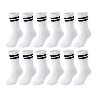 Unisex Beyaz Çorap Siyah Çizgili 12'li Set Uzun Soket Günlük Spor Kolej Stil Kadın Erkek Çorabı