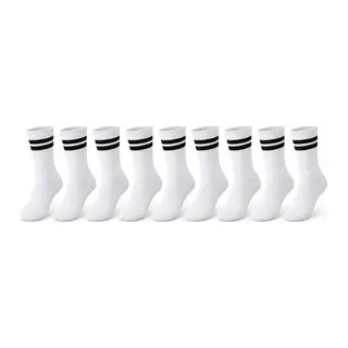 Unisex Beyaz Çorap Siyah Çizgili 9'lu Set Uzun Soket Günlük Spor Kolej Stil Kadın Erkek Çorabı
