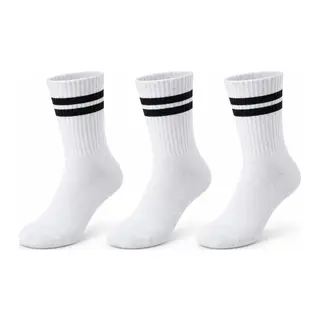 Unisex Beyaz Çorap Siyah Çizgili 3'lü Set Uzun Soket Günlük Spor Kolej Stil Rahat Kadın Erkek Çorabı