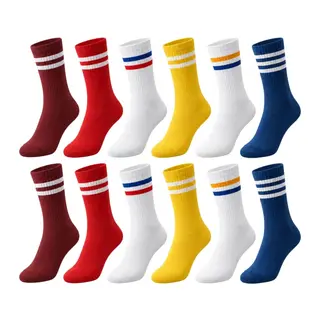 Unisex Renkli Çorap Çizgili 12'li Set Uzun Soket Günlük Spor Kolej Stil Rahat Şık Kadın Erkek Çorabı