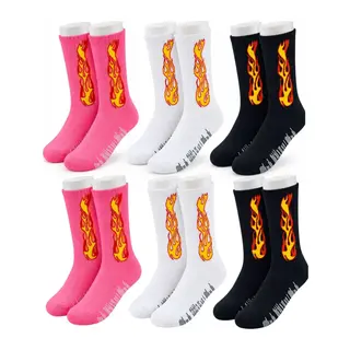 Unisex Alev Desenli Çorap 6'lı Set Pamuklu Uzun Soket Dikişsiz Nefes Alan Günlük Spor Çorabı Yumuşak
