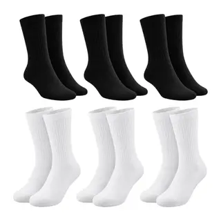 Unisex Basic Siyah Beyaz Soket Çorap 6'lı Set Kadın Erkek Spor Günlük Uzun Ribanalı Rahat Çorap Set