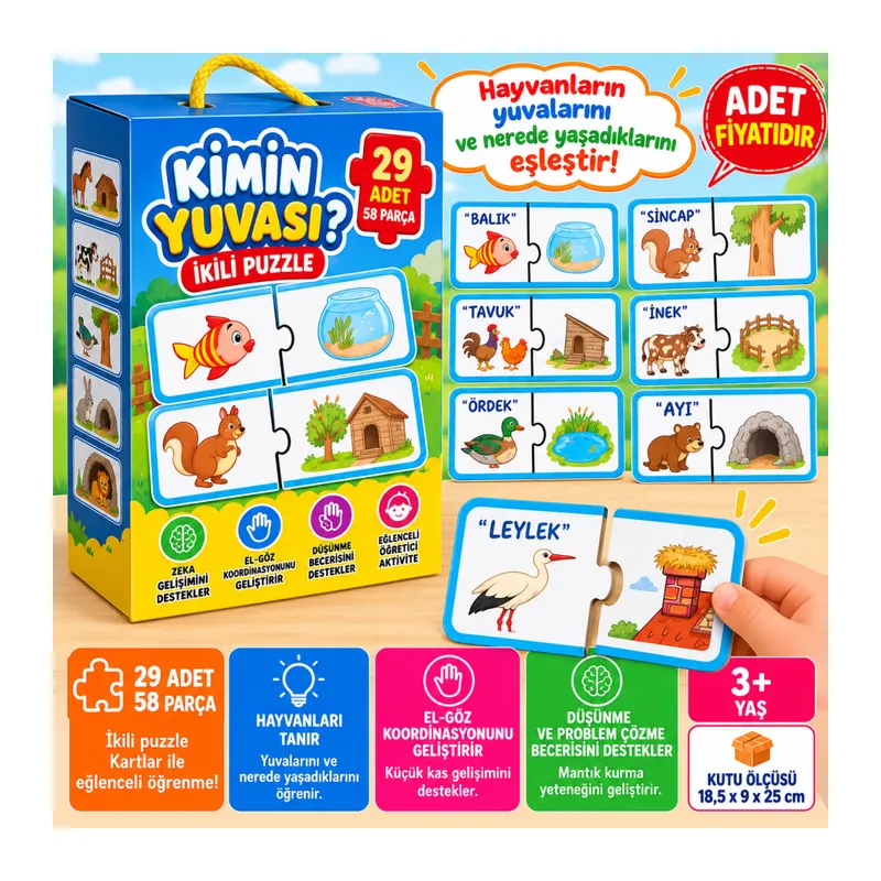8513 2 Lİ KİMİN YUVASI PUZZLE KUTULU