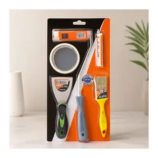 5 Parça Boyacı Seti (Spatula, Kestirme Fırça, Yedek Rulo, Bant, 10 cm Fırça)