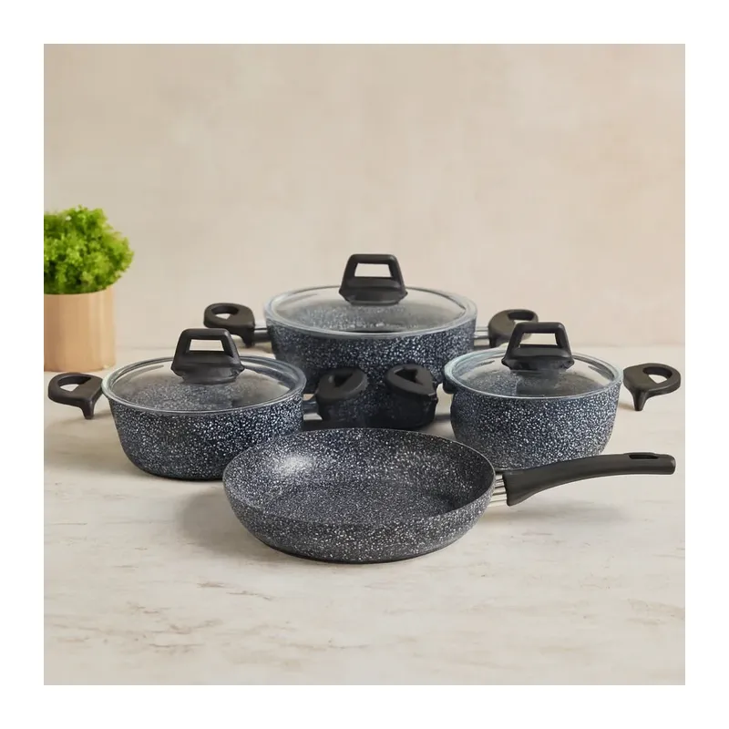 7 Parça Granit Tencere ve Tava Seti (20-24cm Derin, 27cm Cam Kapak, 26cm Tava)