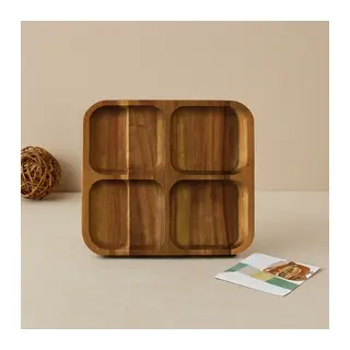 Akasya Ahşap 4 Bölmeli Kare Servis Tepsisi 20x20x1.4 cm