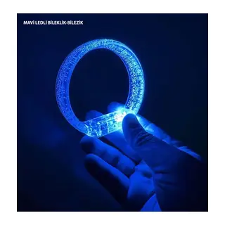 Mavi Led Işıklı Baskı Yapılabilen Pilli Bileklik Bilezik 1,5 cm Genişlik