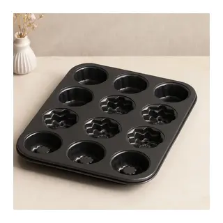 12 Gözlü Metal Muffin Kek Kalıbı - Siyah