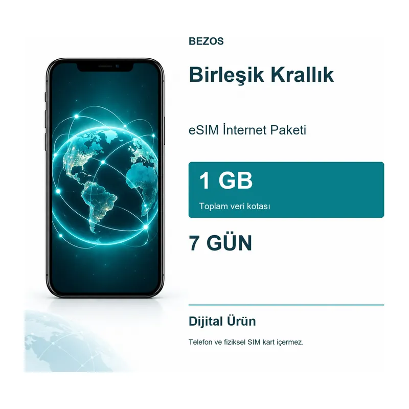 Birleşik Krallık eSIM İnternet Paketi 1 GB 7 Gün