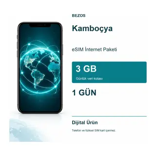 Kamboçya eSIM İnternet Paketi Günlük 3 GB 1 Gün