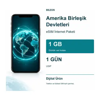 Amerika Birleşik Devletleri eSIM İnternet Paketi Günlük 1 GB 1 Gün - USIP