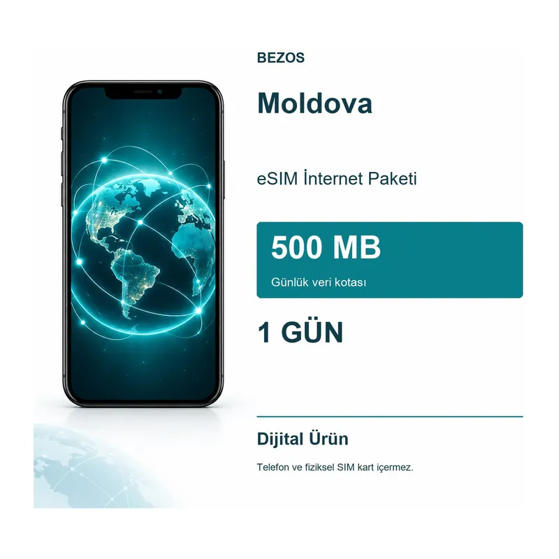 Moldova eSIM İnternet Paketi Günlük 500 MB 1 Gün