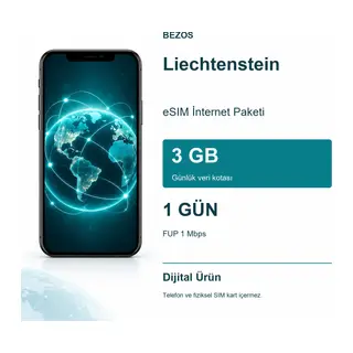 Liechtenstein eSIM İnternet Paketi Günlük 3 GB 1 Gün - FUP 1 Mbps