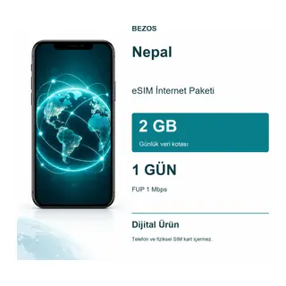 Nepal eSIM İnternet Paketi Günlük 2 GB 1 Gün - FUP 1 Mbps