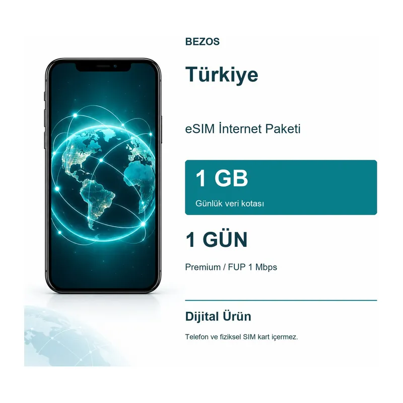 Türkiye eSIM İnternet Paketi Günlük 1 GB 1 Gün - Premium / FUP 1 Mbps