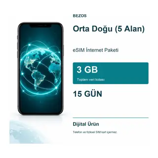 Orta Doğu (5 Alan) eSIM İnternet Paketi 3 GB 15 Gün