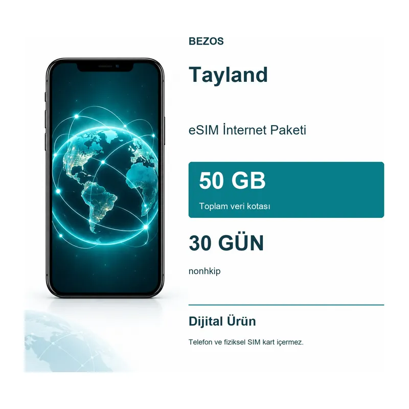 Tayland eSIM İnternet Paketi 50 GB 30 Gün - nonhkip