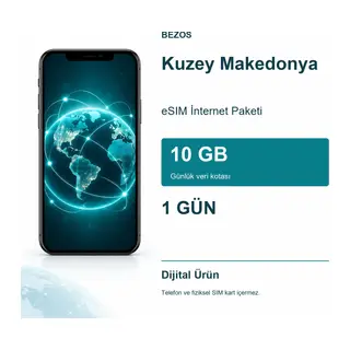 Kuzey Makedonya eSIM İnternet Paketi Günlük 10 GB 1 Gün