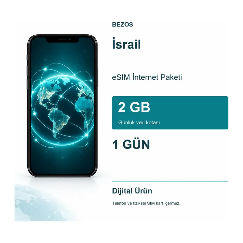 İsrail eSIM İnternet Paketi Günlük 2 GB 1 Gün