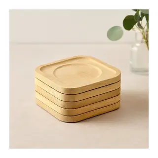Bambu Ahşap Kare Çay Tabağı 9.7x9.7 cm - 6'lı Set