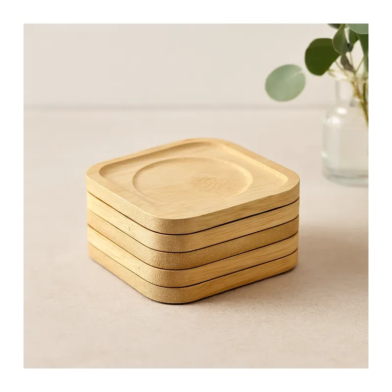 Bambu Ahşap Kare Çay Tabağı 9.7x9.7 cm - 6'lı Set