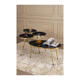 Zigon Sehpa Ve Orta Sehpa Elips Set Altın Metal Ayak Altın