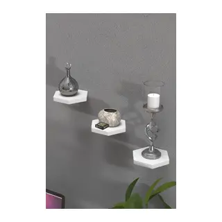 3'lü Altıgen Duvar Rafı Beyaz