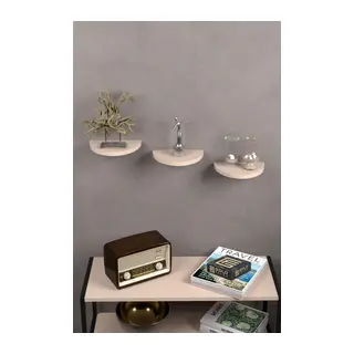 3'lü Oval Duvar Rafı Krem Bej
