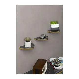 3'lü Oval Duvar Rafı Gold Bendir Siyah