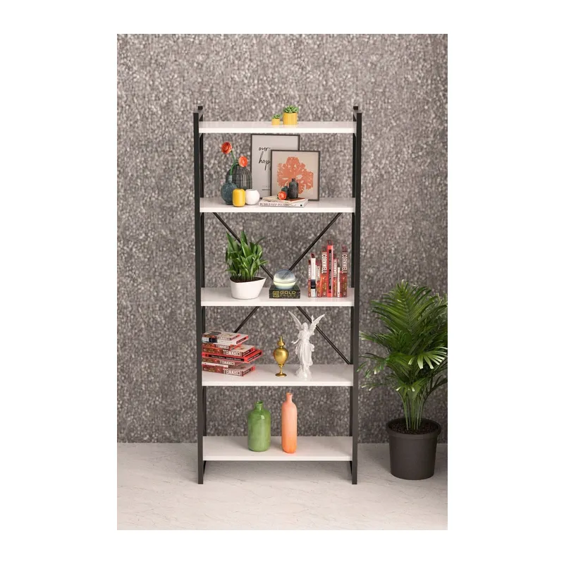 5 Raflı Metal Kitaplık Beyaz 180 cm