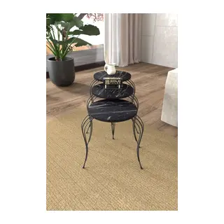 Lükens Zigon Sehpa Bendir Siyah 3'lü