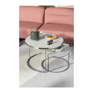 Gümüş Metal Orta Sehpa Beyaz 2'li