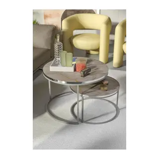 Gümüş Metal Orta Sehpa Gordion Gri 2'li