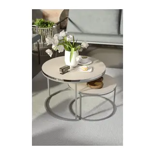 Gümüş Metal Orta Sehpa Krem 2'li