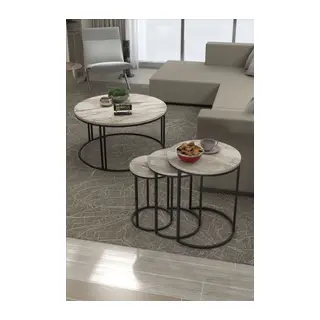 C Zigon Sehpa Seti Beyaz Mermer 4'lü